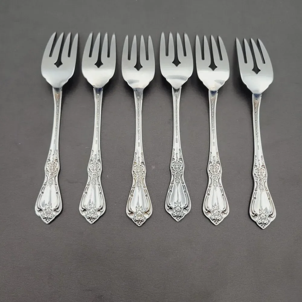 Set of 6 Oneida Salad Fork KENNETT Square Distinction Deluxe STAINLESS STEEL